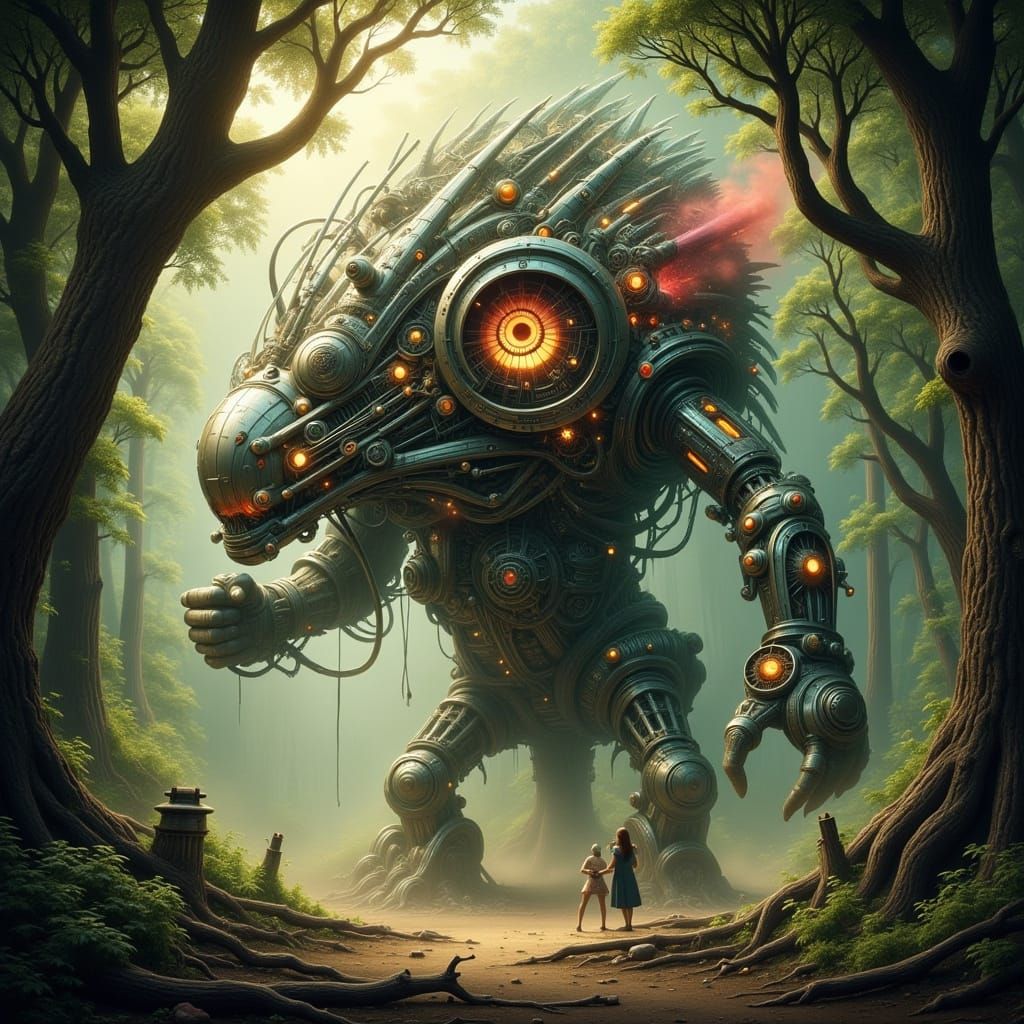 Steampunk Automaton in Ancient Forest