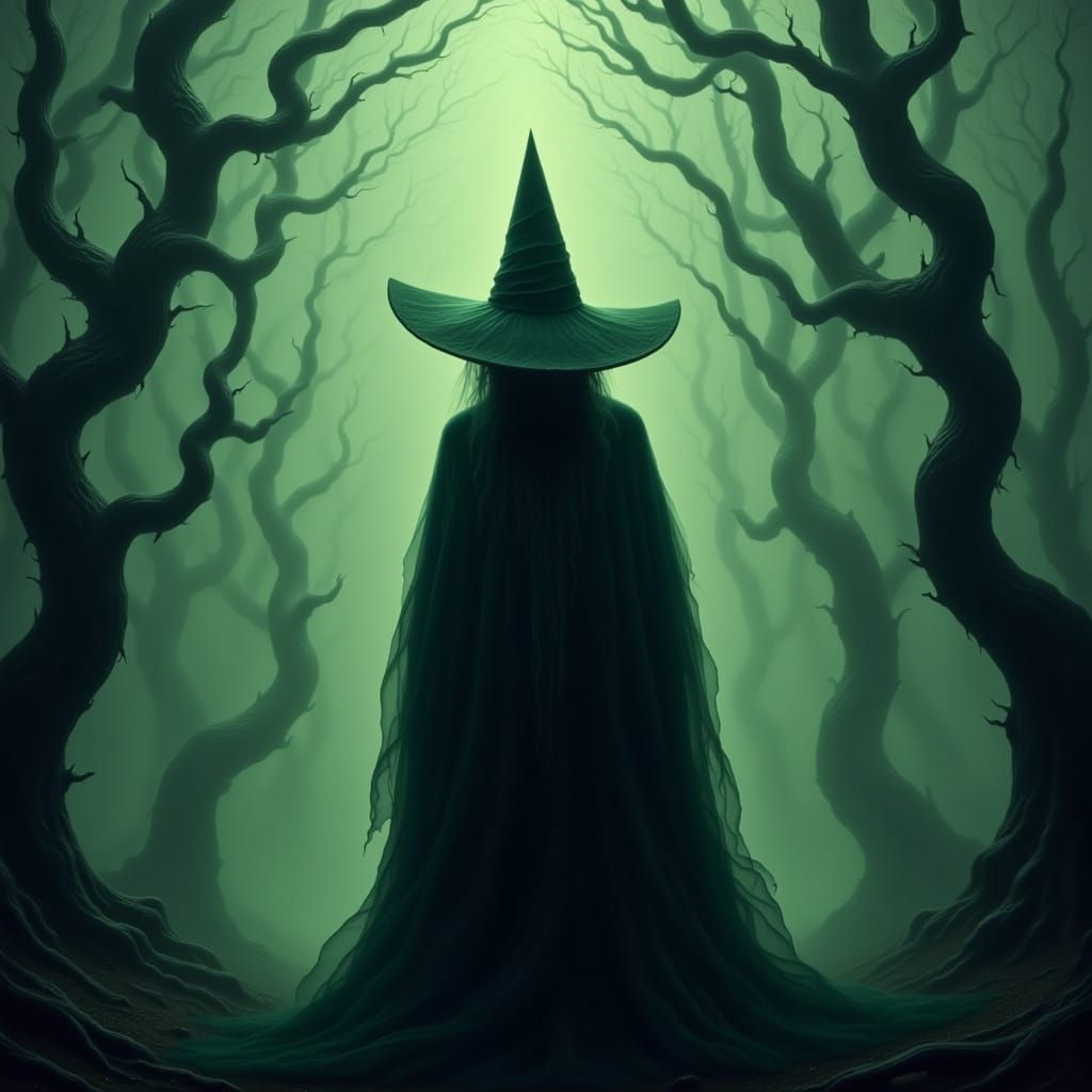 Eerie Forest Witch in a Halloween Scene