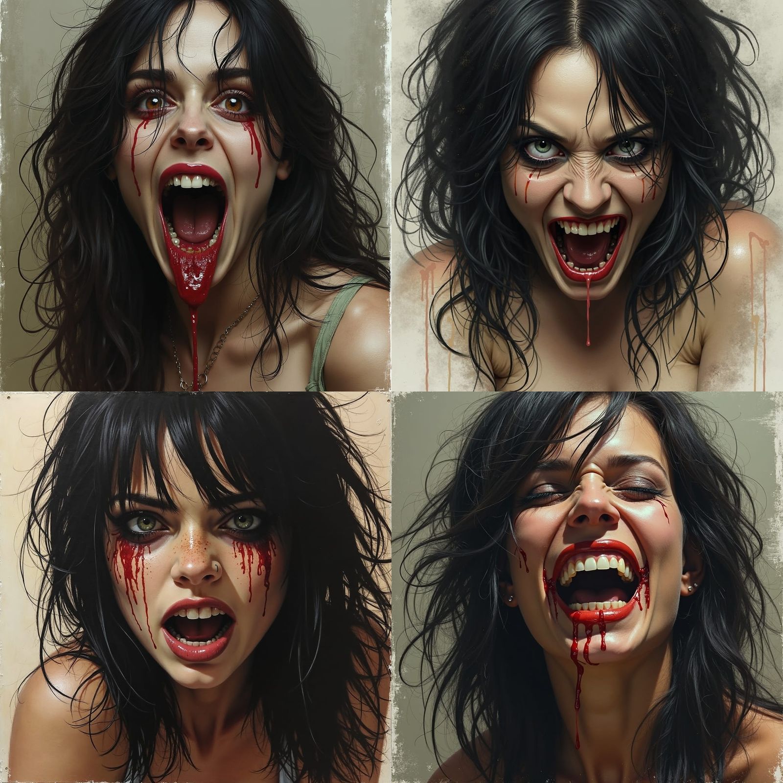 Intense Female Horror Emotions Rendered in Bold Style