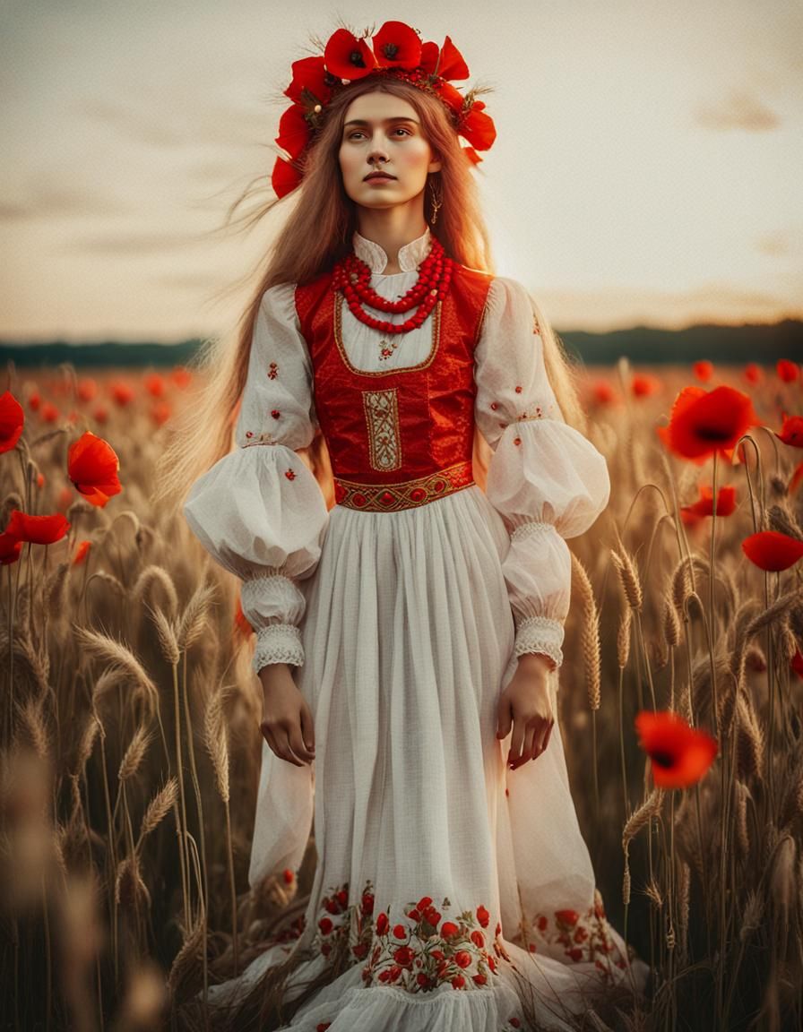Ivan Kupala: Slavic Woman in Poppies and Wheat