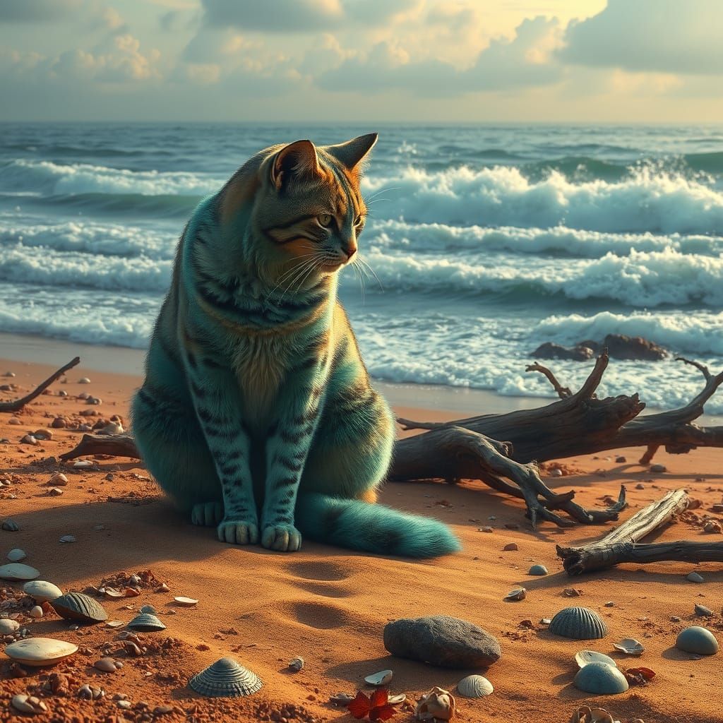 Regal Feline Majesty on Turquoise Beach