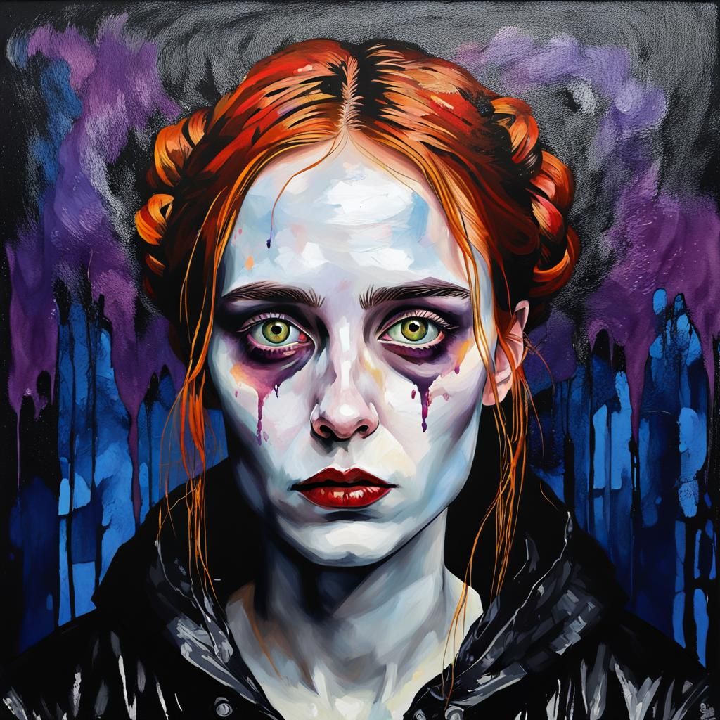 Gothic Portrait of Elegant Woman in Oil Gouache