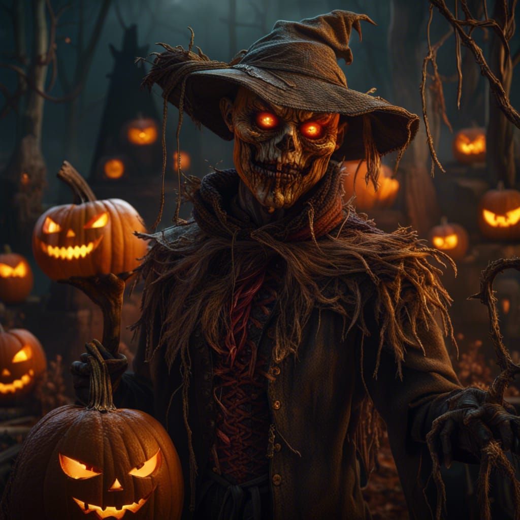 Scarecrow Halloween Pumpkin Demon in Detailed Matte Painting