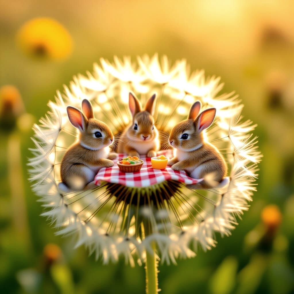 Bunnies' Picnic: Impressionistic Meadow Scene