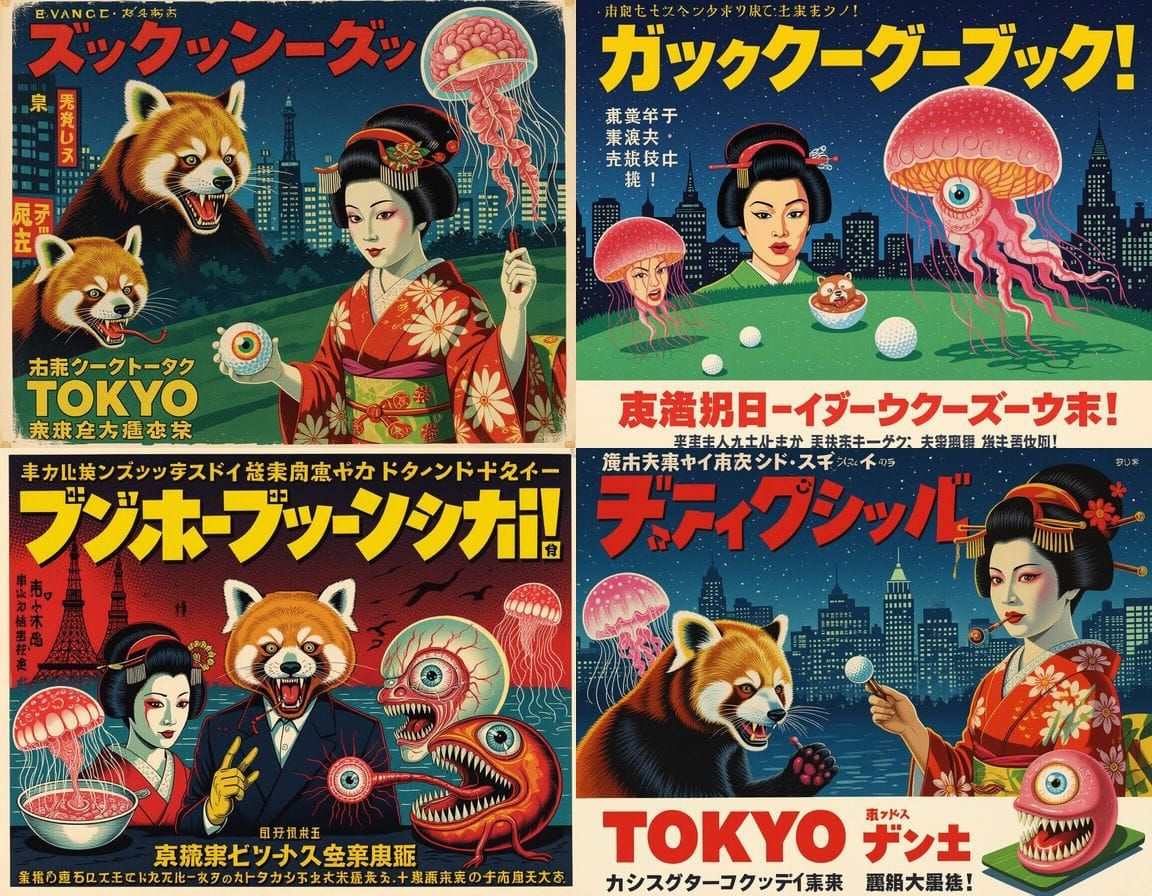 Mutant Geisha Golf Match: 1950s Horror Movie Poster
