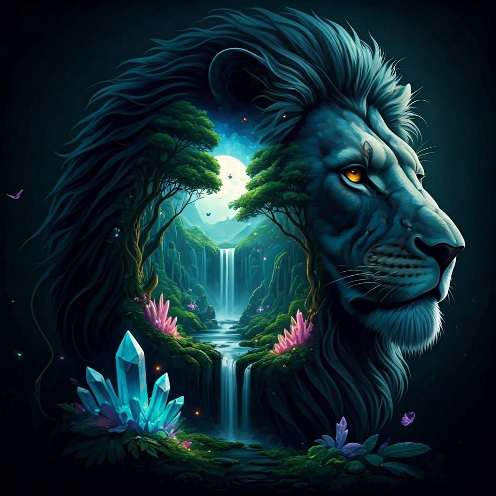 Lion Silhouette: Biomechanical Fusion Meets Surreal Realm