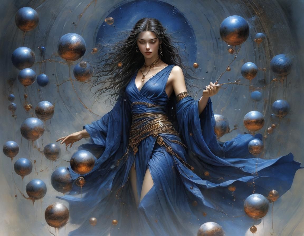 Lapis Woman in Copper Spheres, Fantasy Art