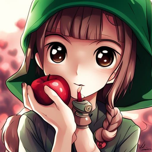 Cute Apple Girl in Anime Style