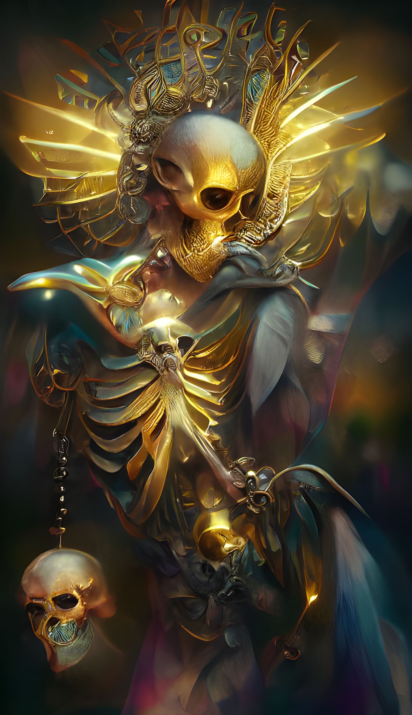 Golden Skeletal Angel Digital Illustration