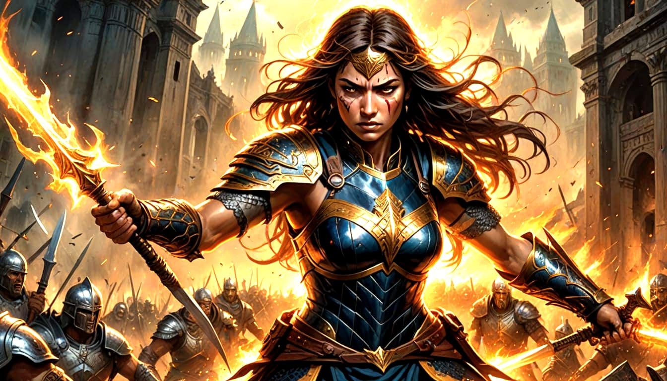 Ethereal Amazon Warrior Engages in Epic Battle