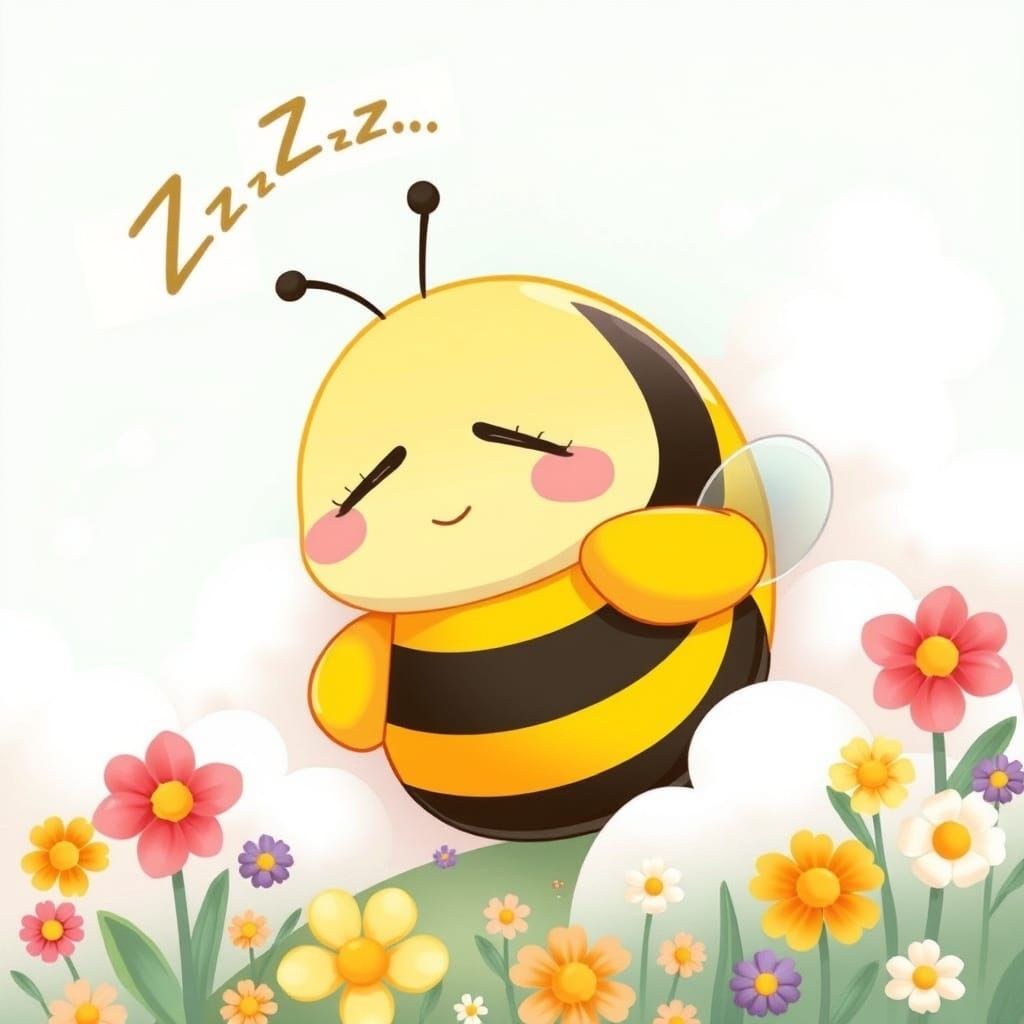 Cute Bee Sleeping in Anime Cartoon Style