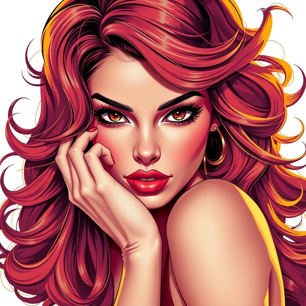 Anime Pin-Up Goddess with Vibrant Hair