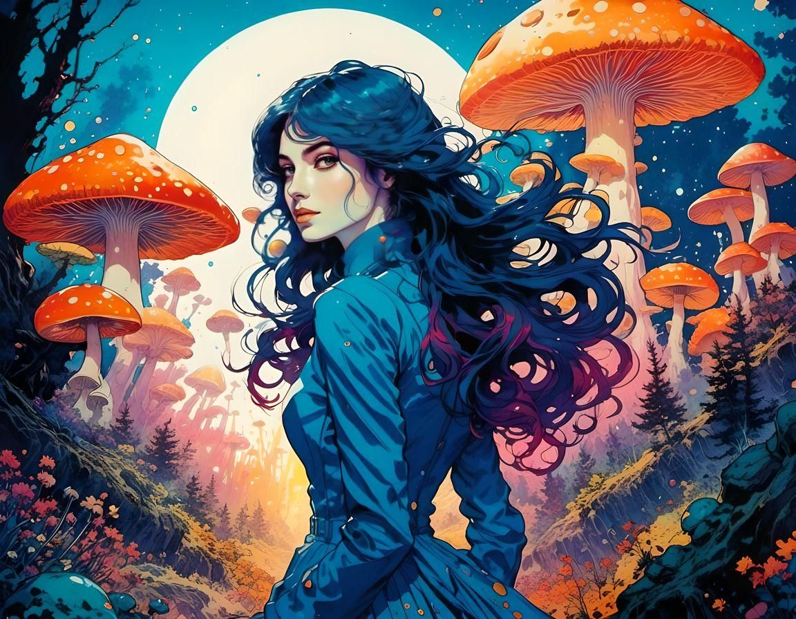 Elegant Victorian Woman in a Whimsical Galactic Setting