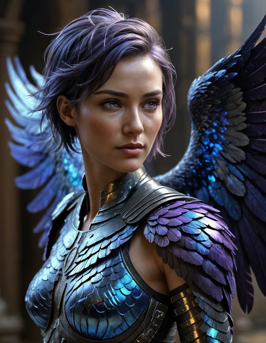 Winged Woman in Armor with Eagle Wings