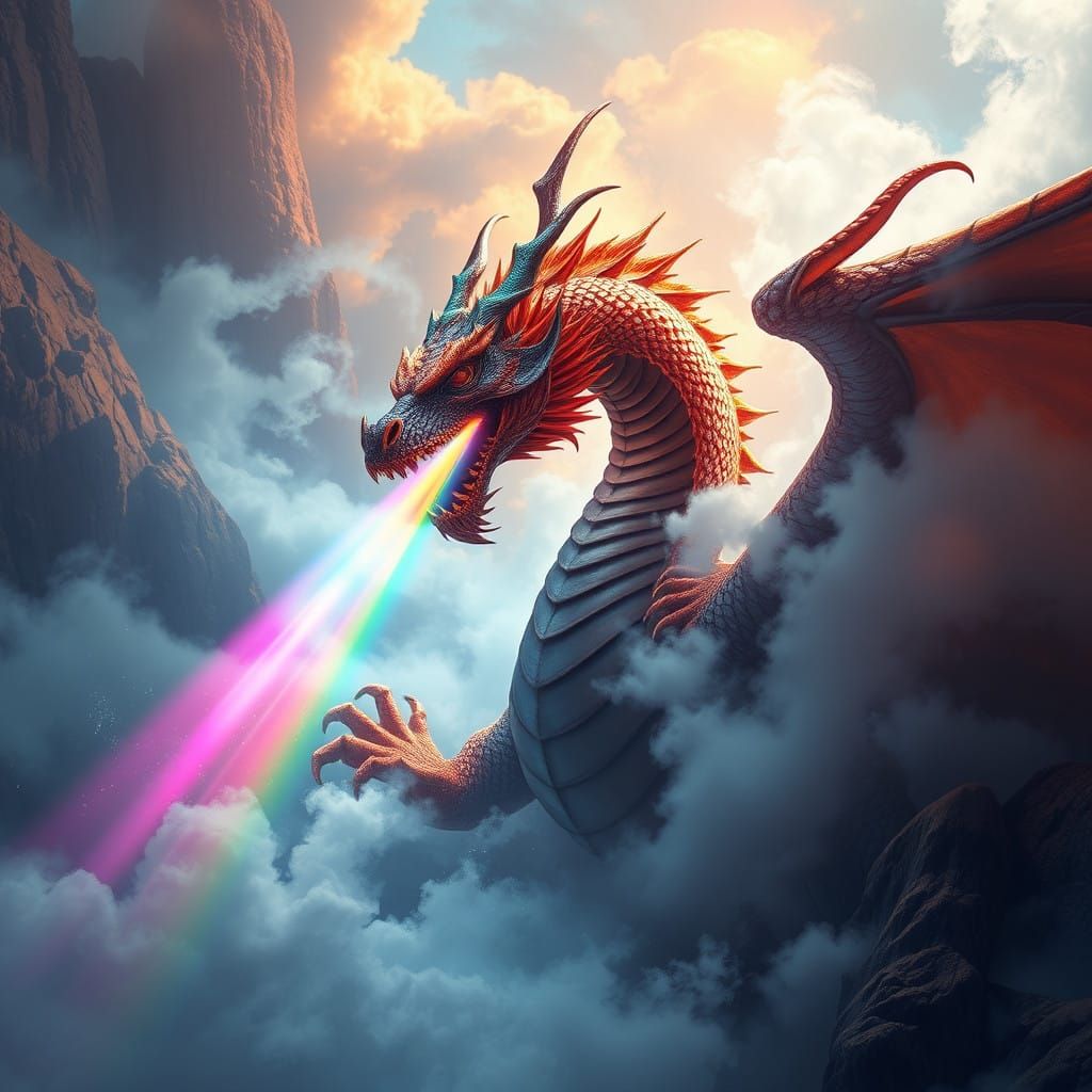 Rainbow Dragon in Mystical Realm: Fantasy Concept Art