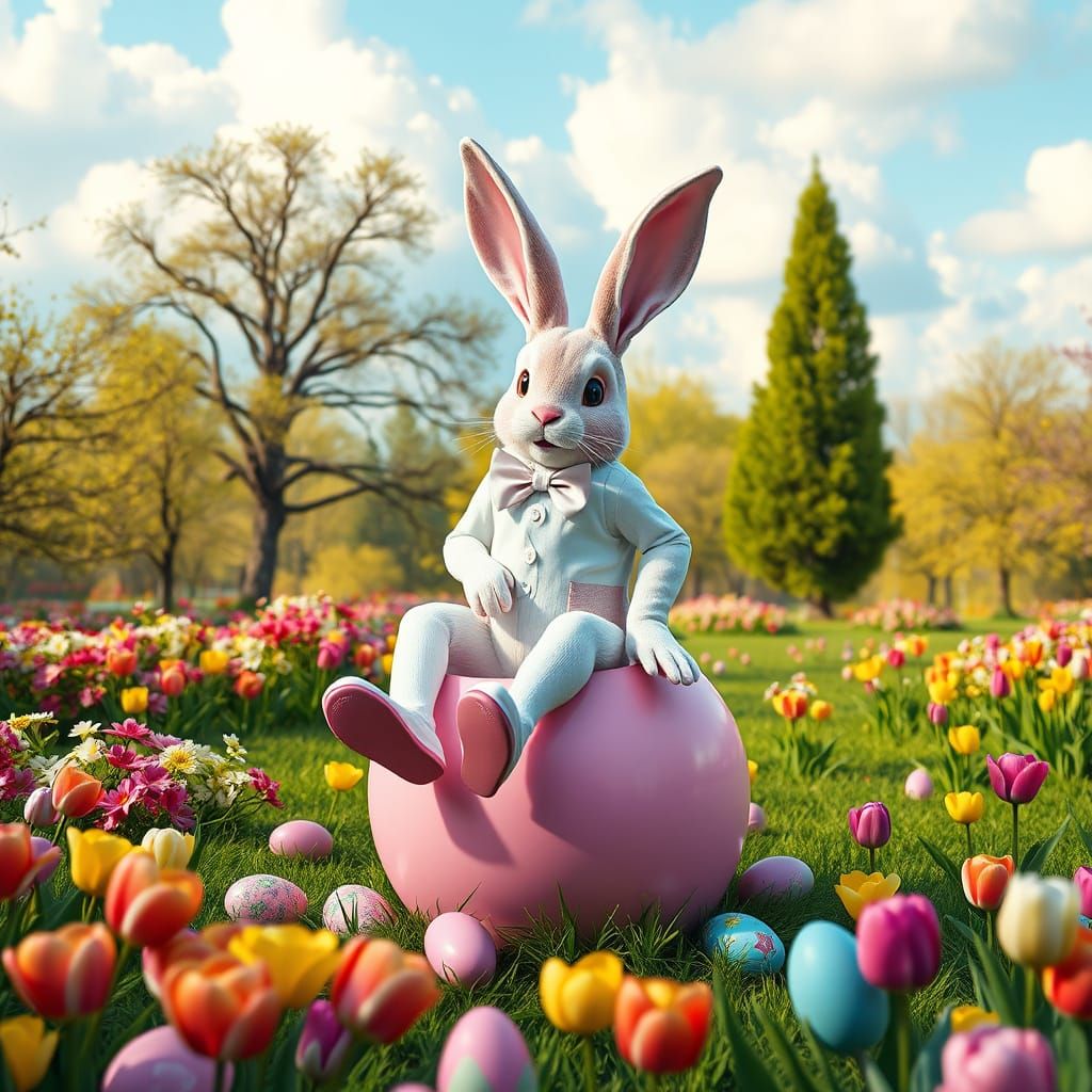 Playful Easter Bunny in a Vibrant Garden Scene