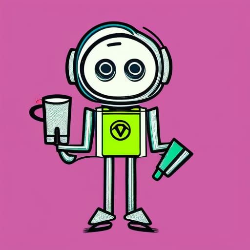 Vegan Robot at Starbucks in Pop Art Style