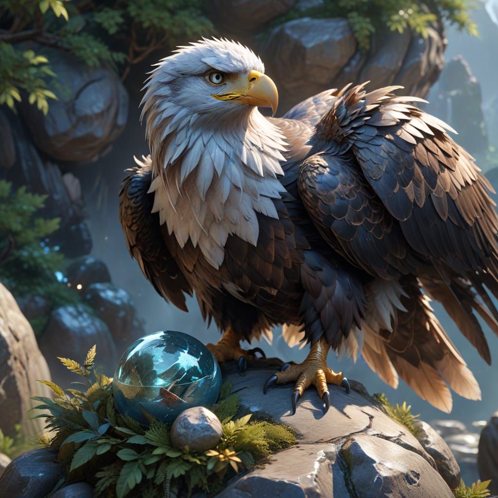 Glistening Eagle on Rock, 3D Anime Art