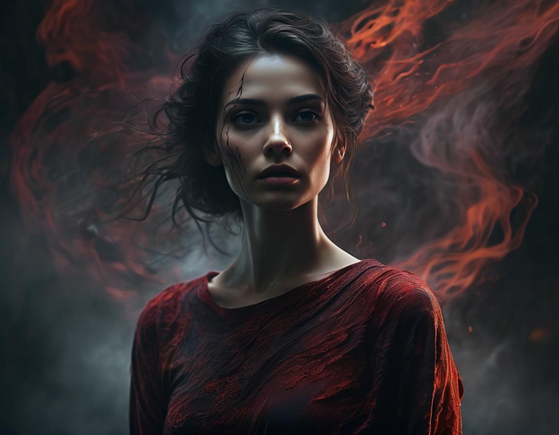 Mysterious Woman with Mesmerizing Gaze: Digital Art