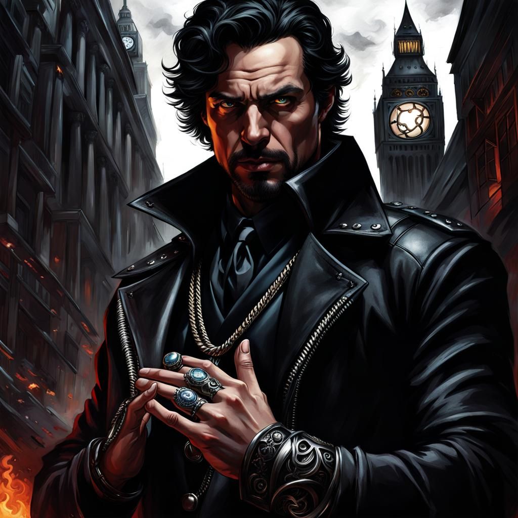 Demon Hunter in Leather Fighting Demons in London