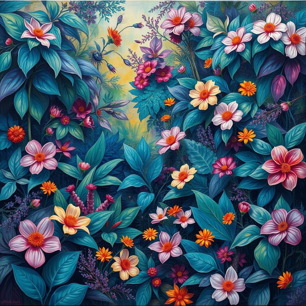 Fantasy Garden in Neo-Impressionist Expressionist Style