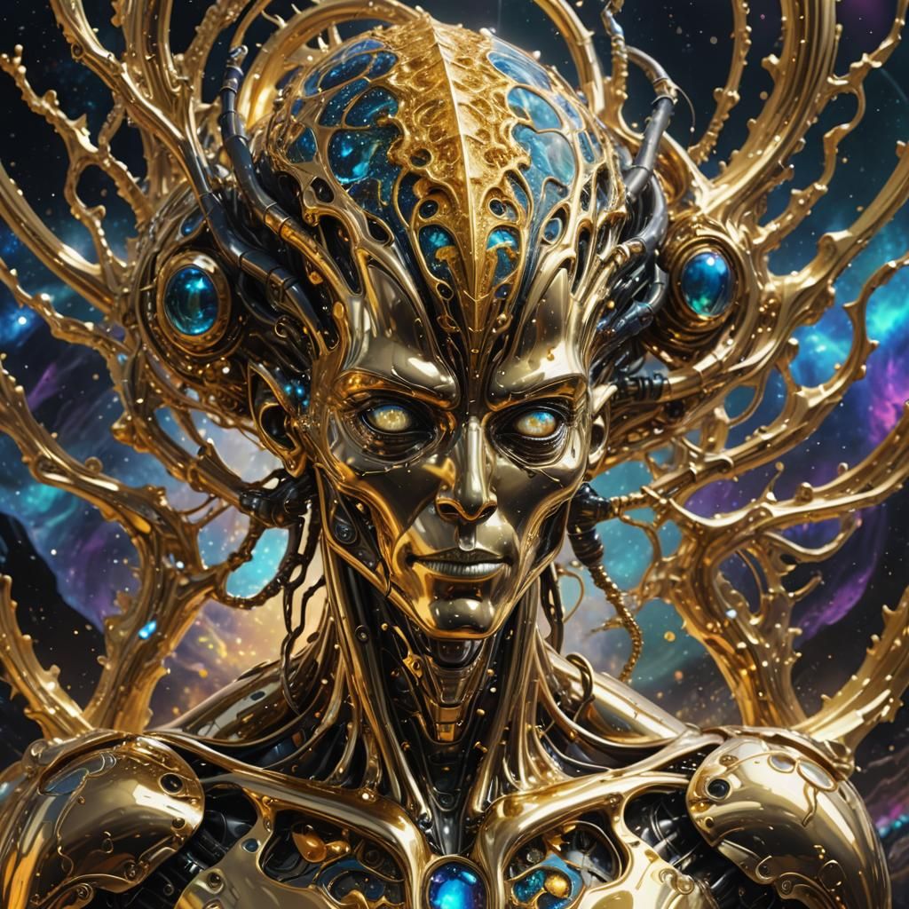 Spectronic Godly Alien Cyborg in Hyperrealistic Style