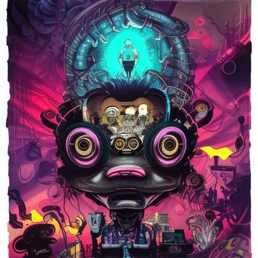 MODOK at Theme Park in Cosmic Neon Horror Style