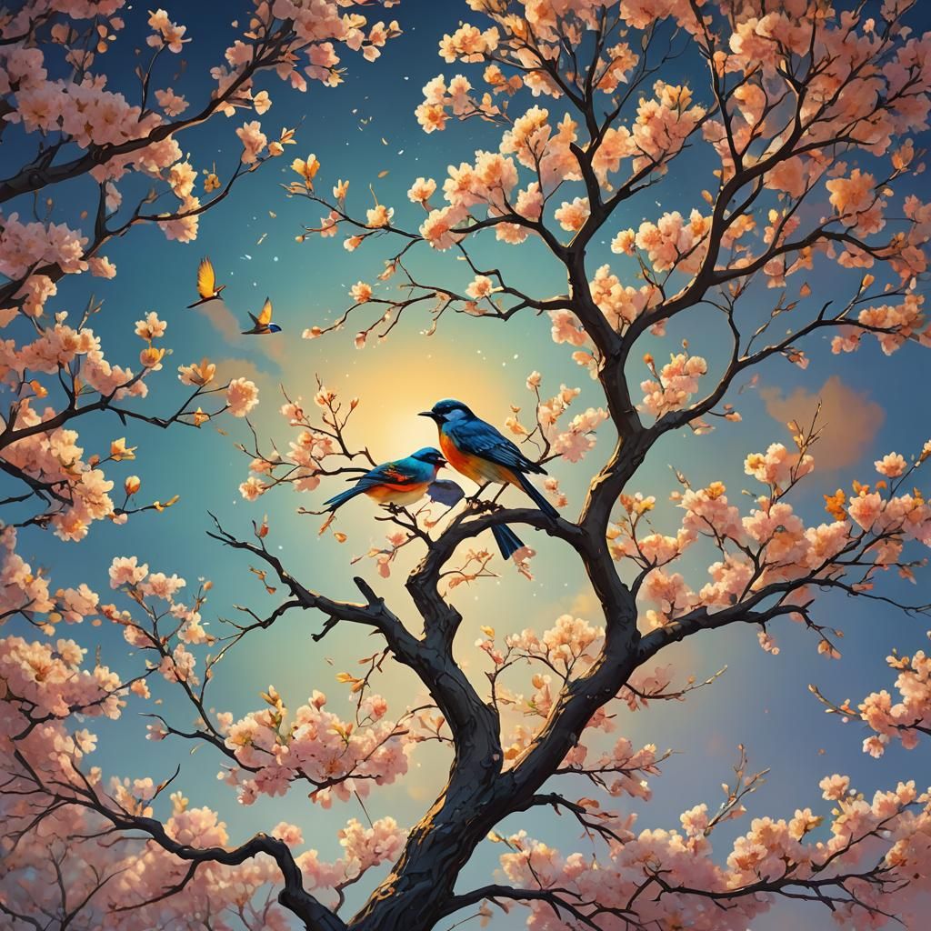 Spring Tree and Bird, Digital Matte Painting