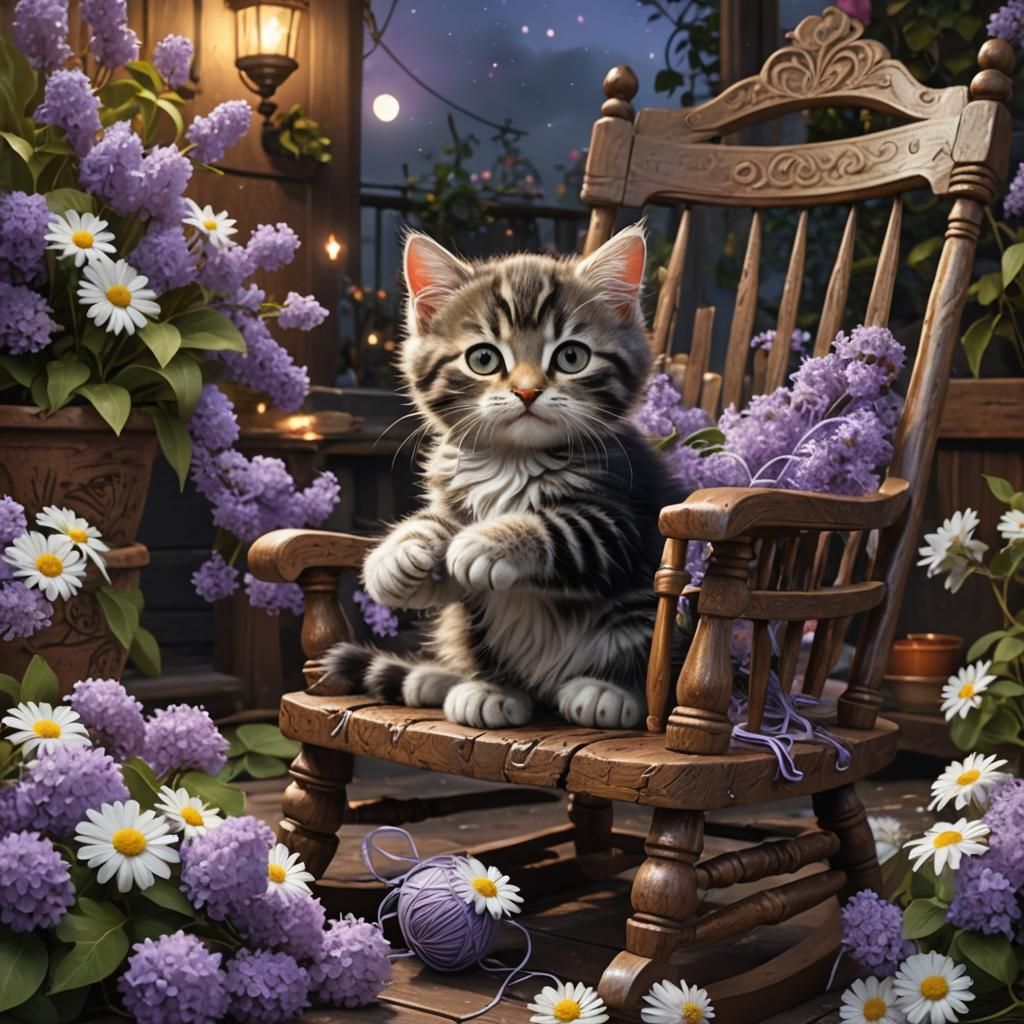 Kitten's Night: Matte Painting of Playful Scene