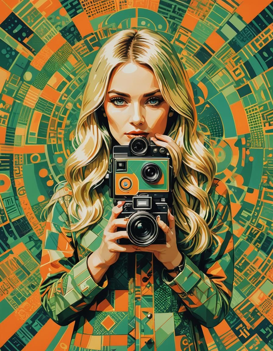 Pop Art Portrait of Woman with Camera