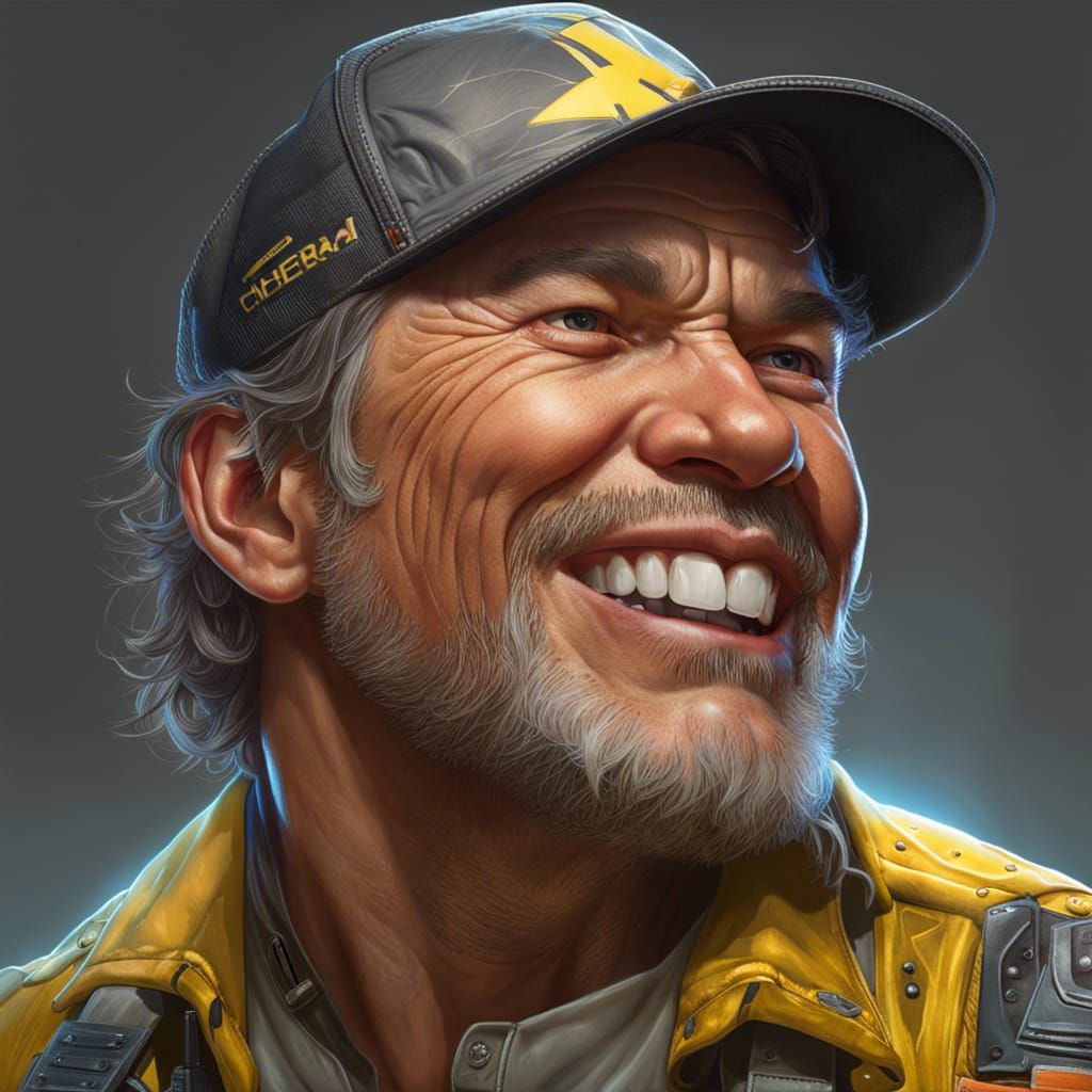 Cyborg Trucker Portrait in Hyperdetailed Art Style