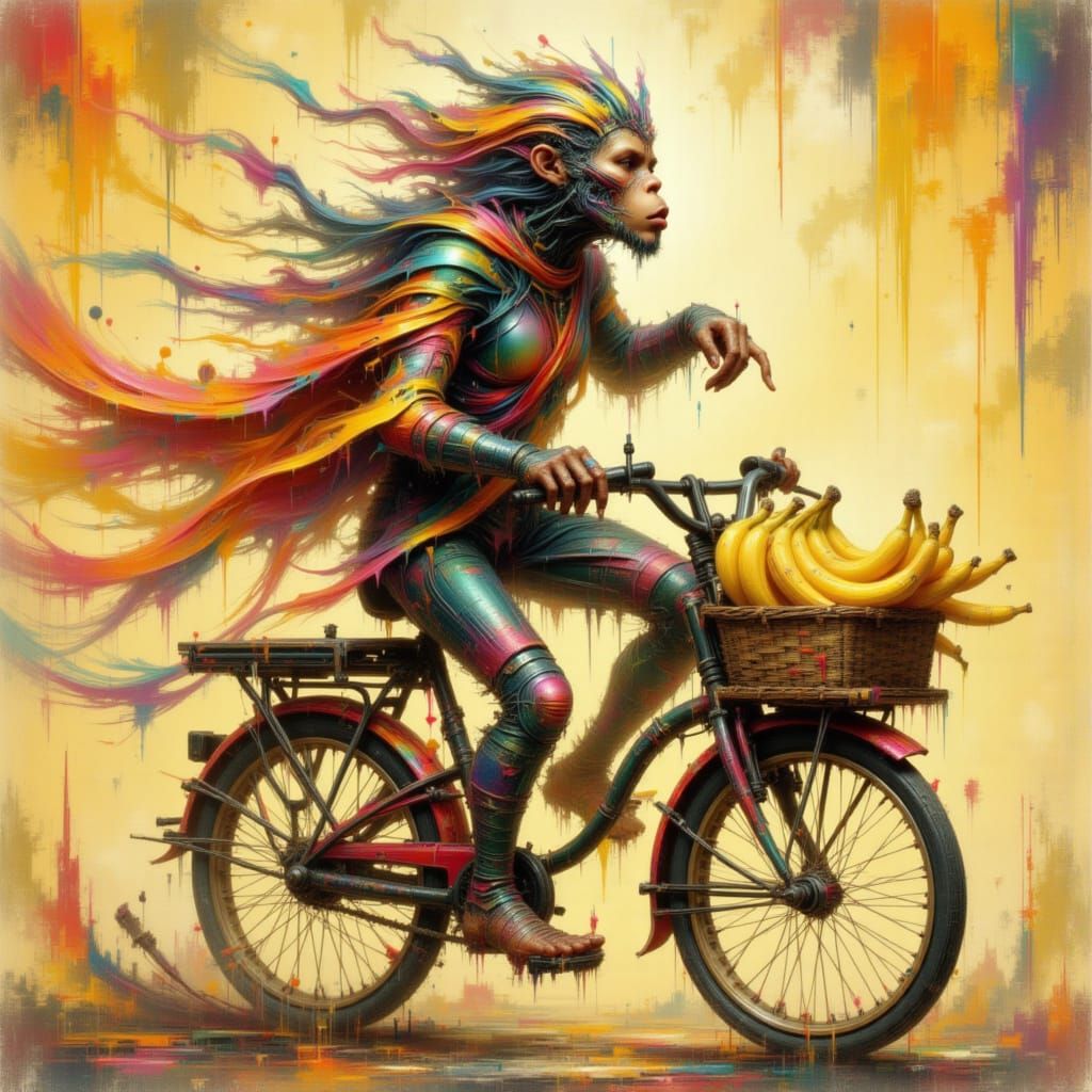 Monkey on Bicycle in Beatrix Potter Style