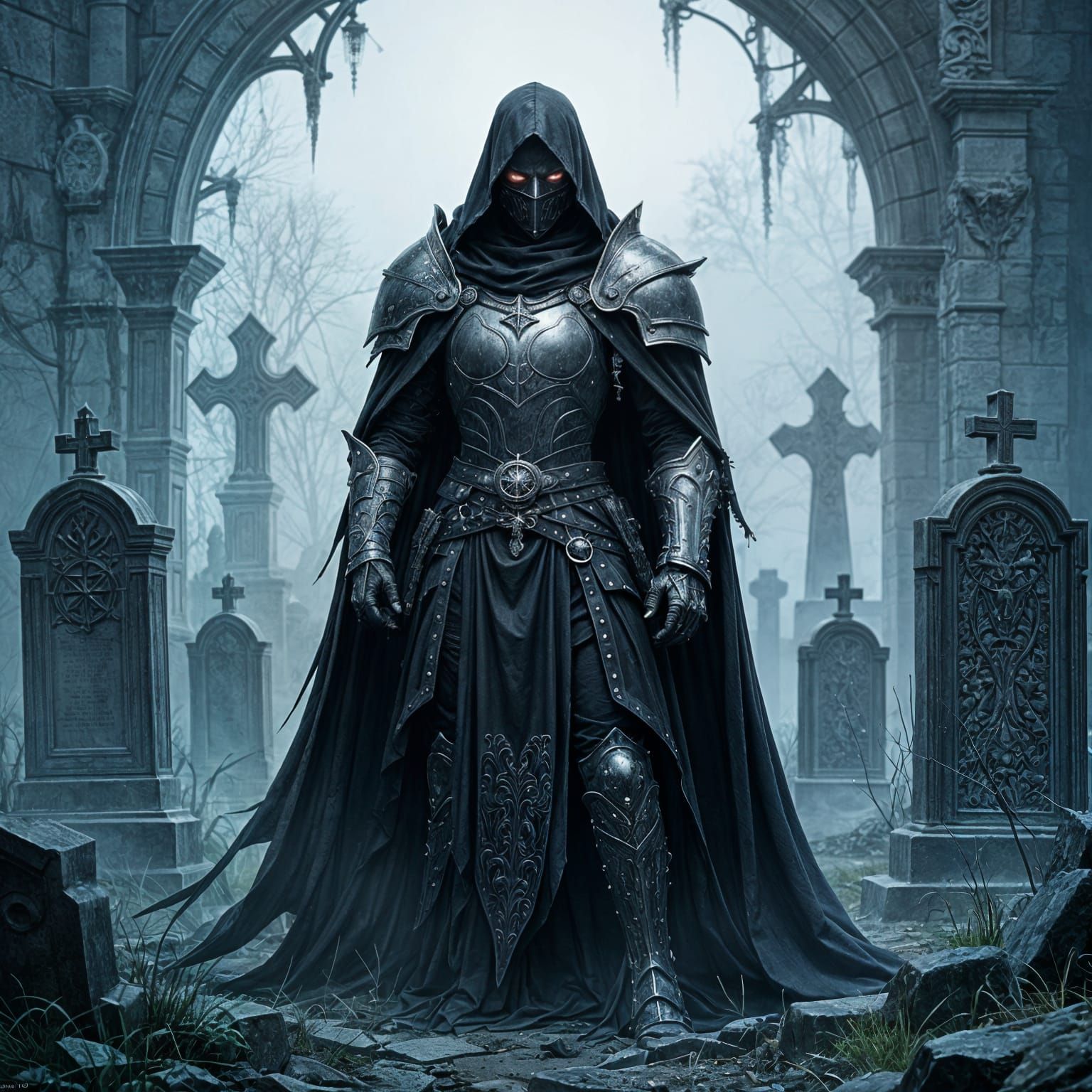 Gothic Knight in Graveyard: Dark Fantasy Art