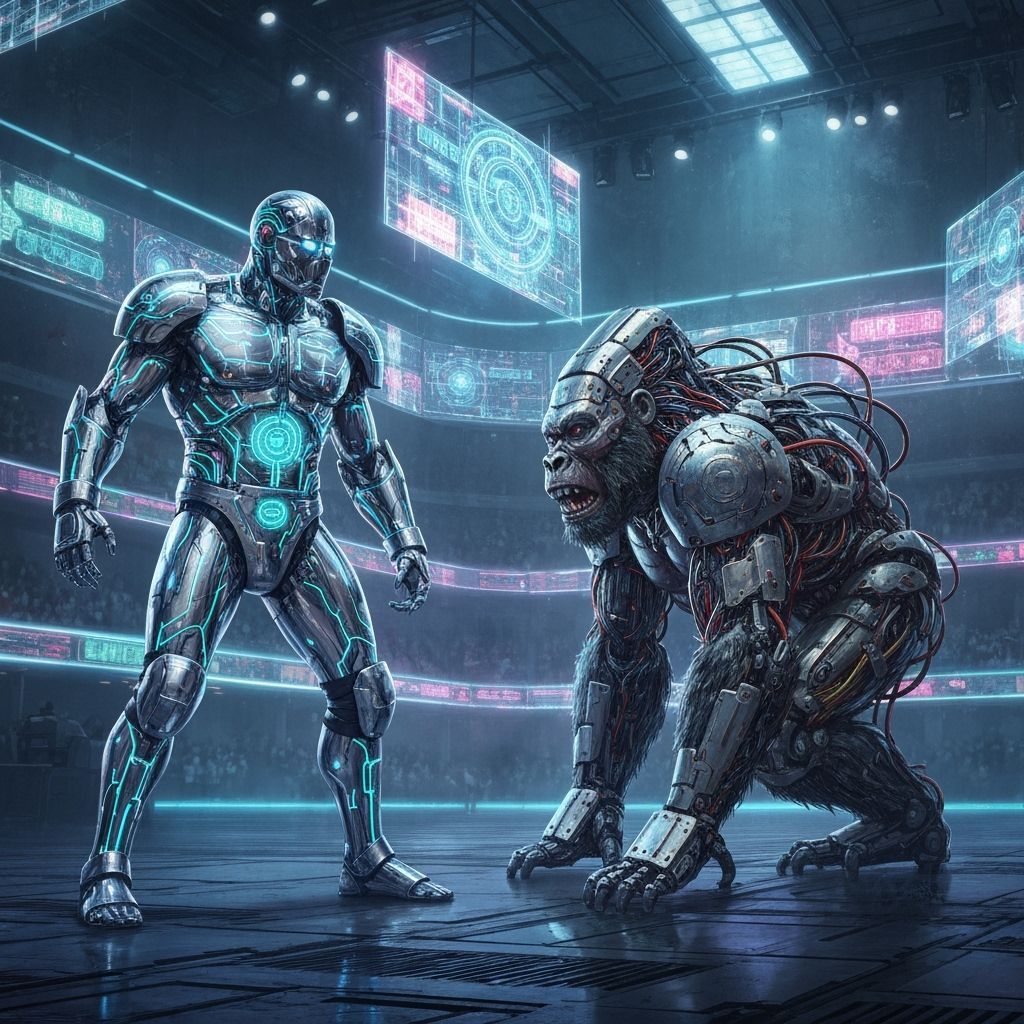 Cyborg vs. Gorilla: Futuristic Wrestling in Dark Fantasy Sty...