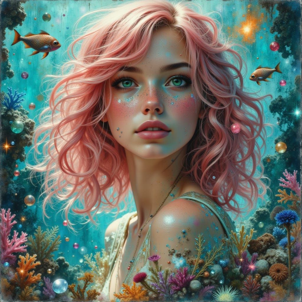 Woman Merged with Coral Cathedral in Ocean Light