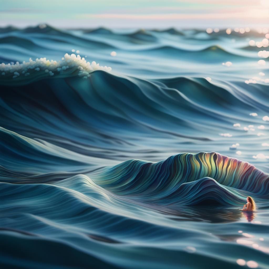 Mermaid in Dreamy Oceanic Art Nouveau Landscape