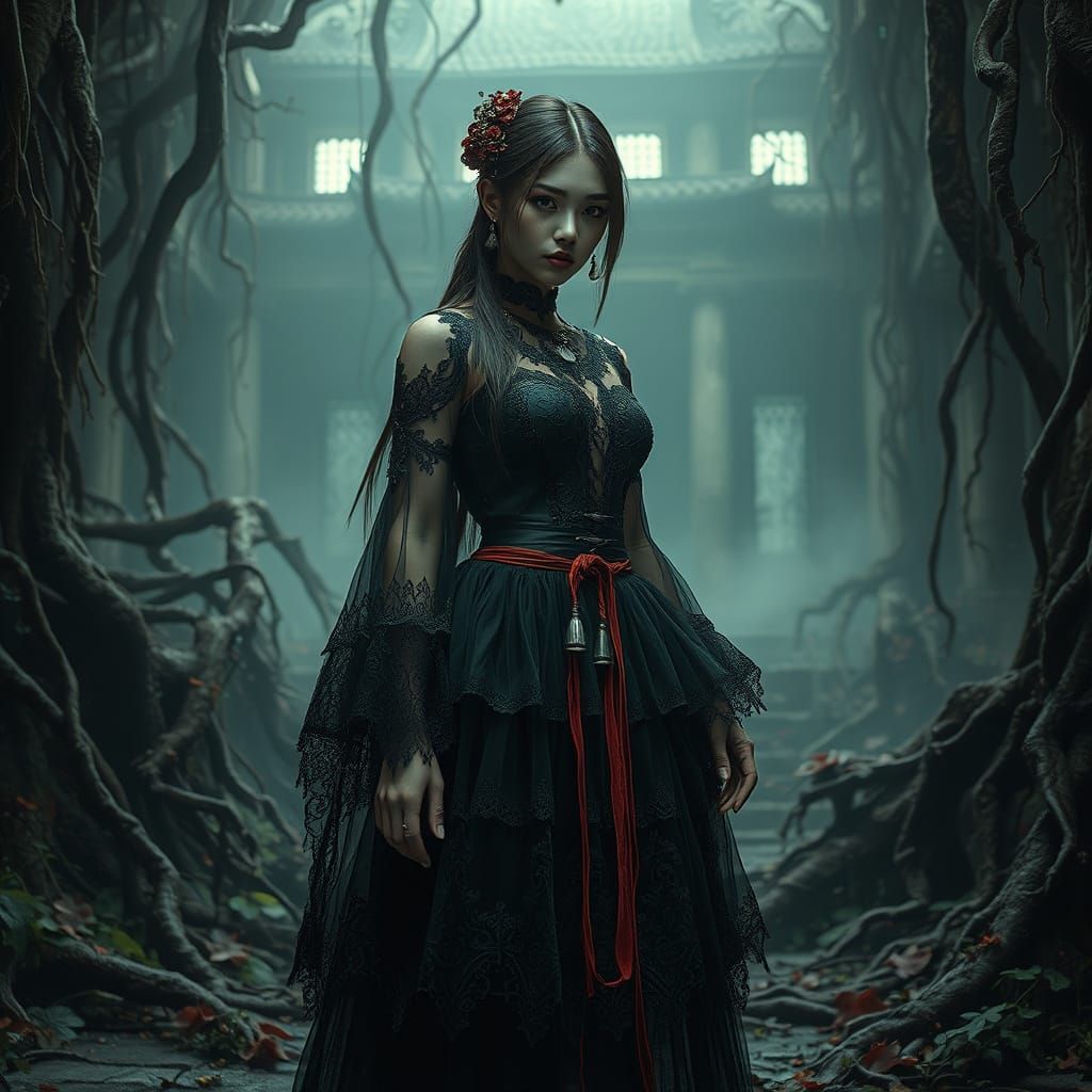 Dark Goddess Lara Croft in Hanbok Attire