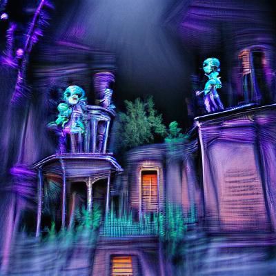 Eerie Mansion Silhouetted Against a Full Moon