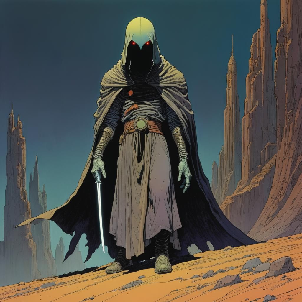 Grimdark Landscape Illustration in Moebius Style
