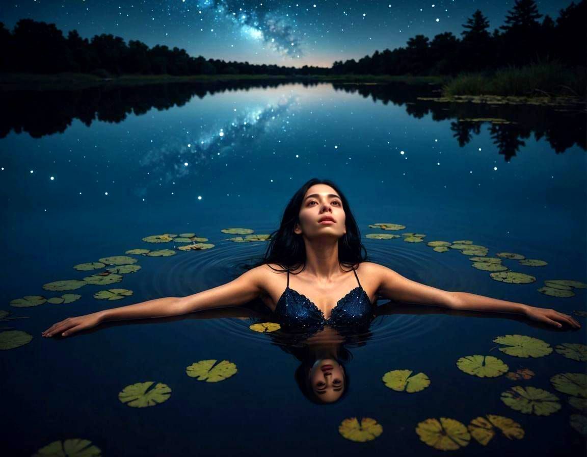 Woman Gazing at Night Sky: Hyperrealistic 8k Image