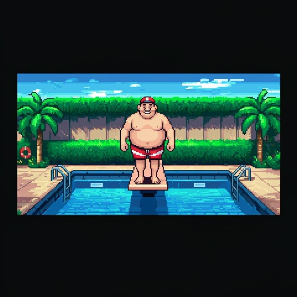 8-bit Pixel Art Diver About to Jump