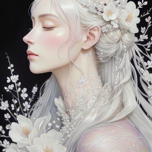 Maiden in White Blossoms: Pearlescent Concept Art