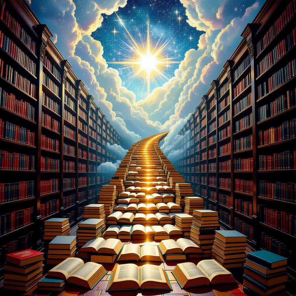 Ascending Pathway of Books to Celestial Sky