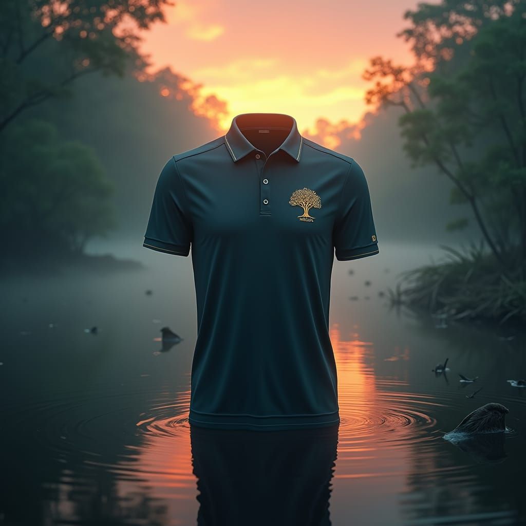 Mangrove Jungle Polo Shirt with Sunset: Cinematic Style
