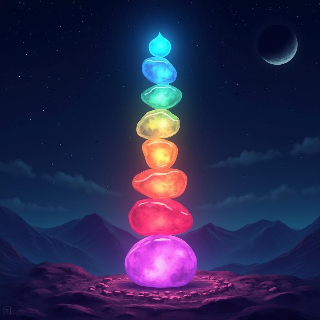 Glowing Chakra Stones in Dreamlike Digital Art