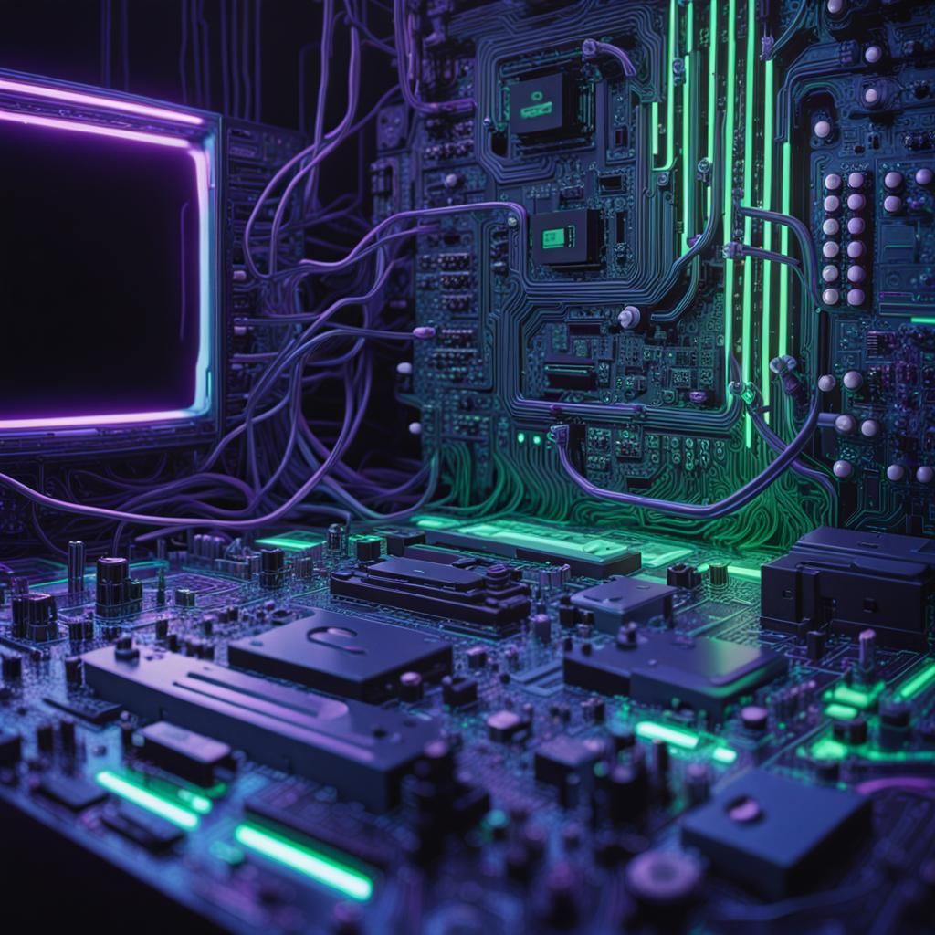Neon Noir Computer Board in Space-Age Setting