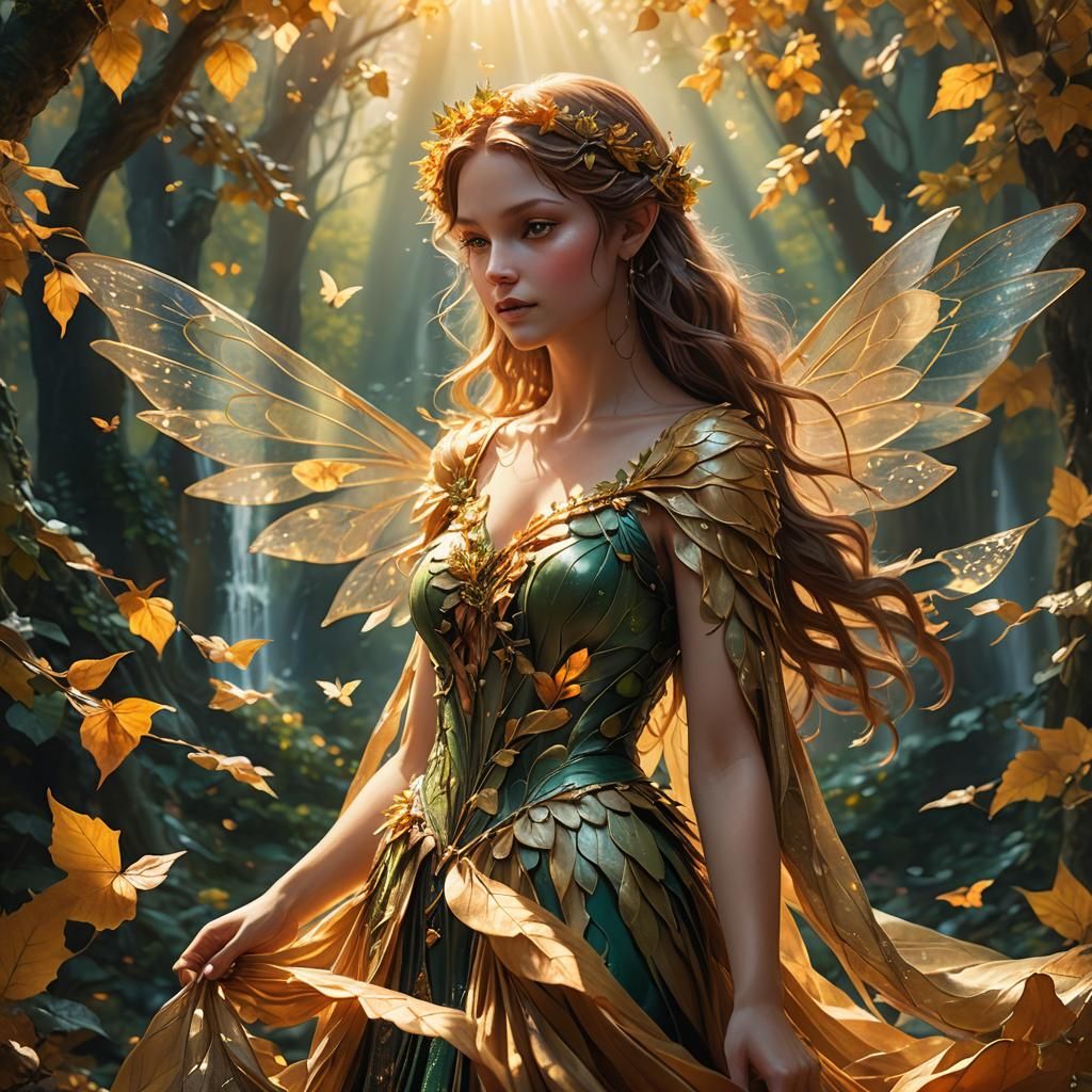 Autumn Fairy in Enchanted Forest: Fantasy Concept Art