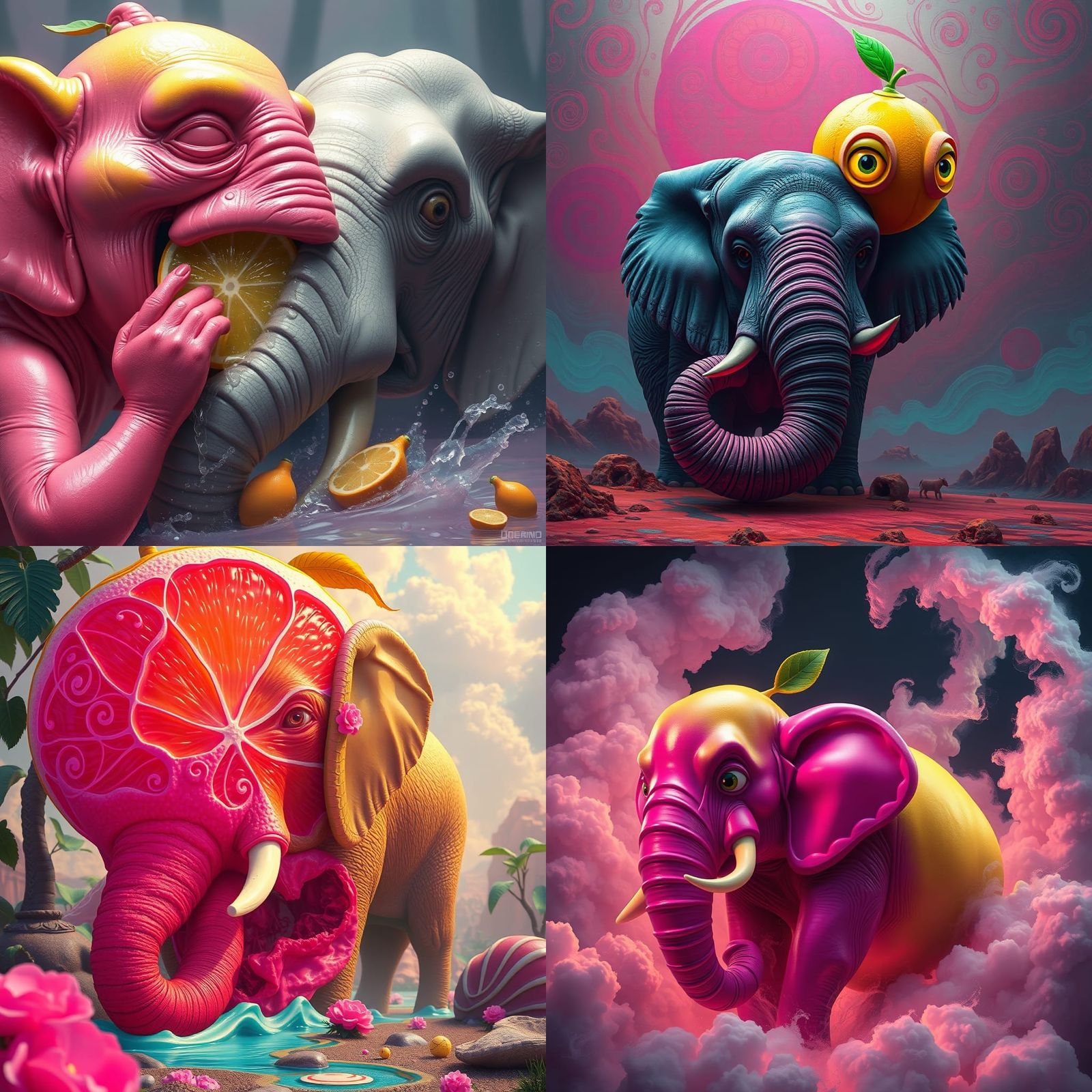 Neon Pink Lemon Eats Elephant: Detailed Matte Painting