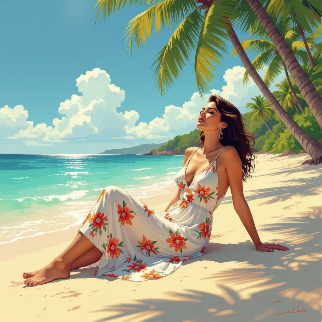 lady lying on a beach, enjoying life