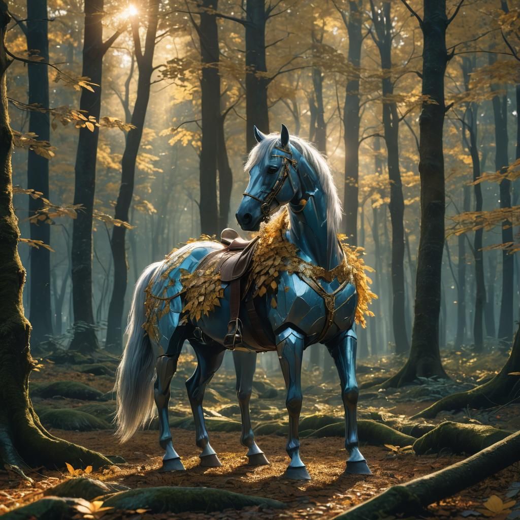 Mystical Horse in Enchanted Forest: Fantasy Matte Painting